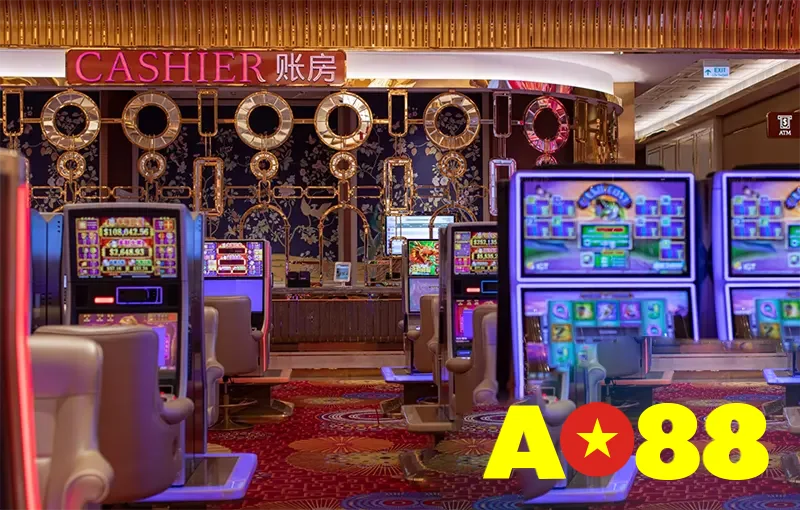 Khu vực slot machine hiện đại – nơi hàng ngàn lượt quay jackpot diễn ra mỗi ngày